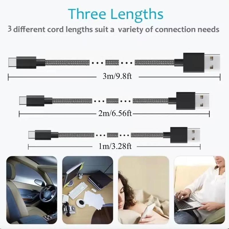 USB-A To Type-C Charging Cable, 2A Fast Charging Data Cable, Universal Nylon Braided Charging Cable Compatible with Most Smart Devices