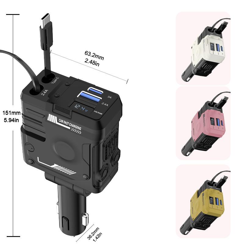 Retractable Car Charger 4 in 1 , USB C Fast Charging Adapter with Lightning Cable&Dual Charge Port Compatible with iPhone 15 14 13 Pro Max Plus iPad AirPods,Samsung Galaxy S23 S22 S10,Google,Smartphone ,Mobile Cellphone