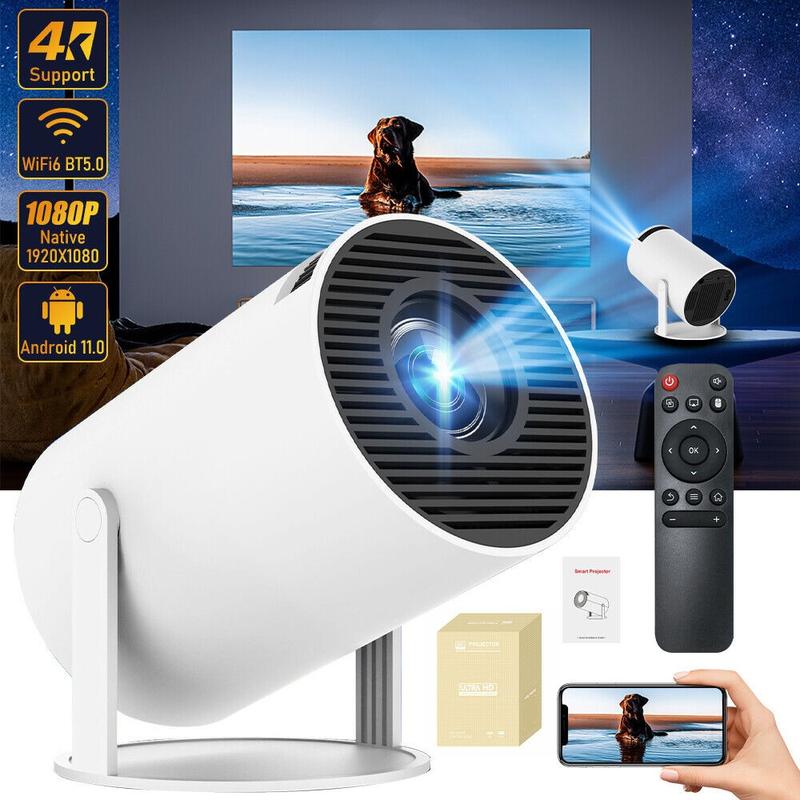 Mini Projector, Auto Keystone Correction Portable Projector, 4K  200 ANSI Smart Projector with 2.4 5G WiFi, BT 5.0, 130 Inch Screen, 180 Degree Flip, Round Design, Home Video Projector, 10000 Lumen LED 1080P WiFi Bluetooth UHD Home Theater