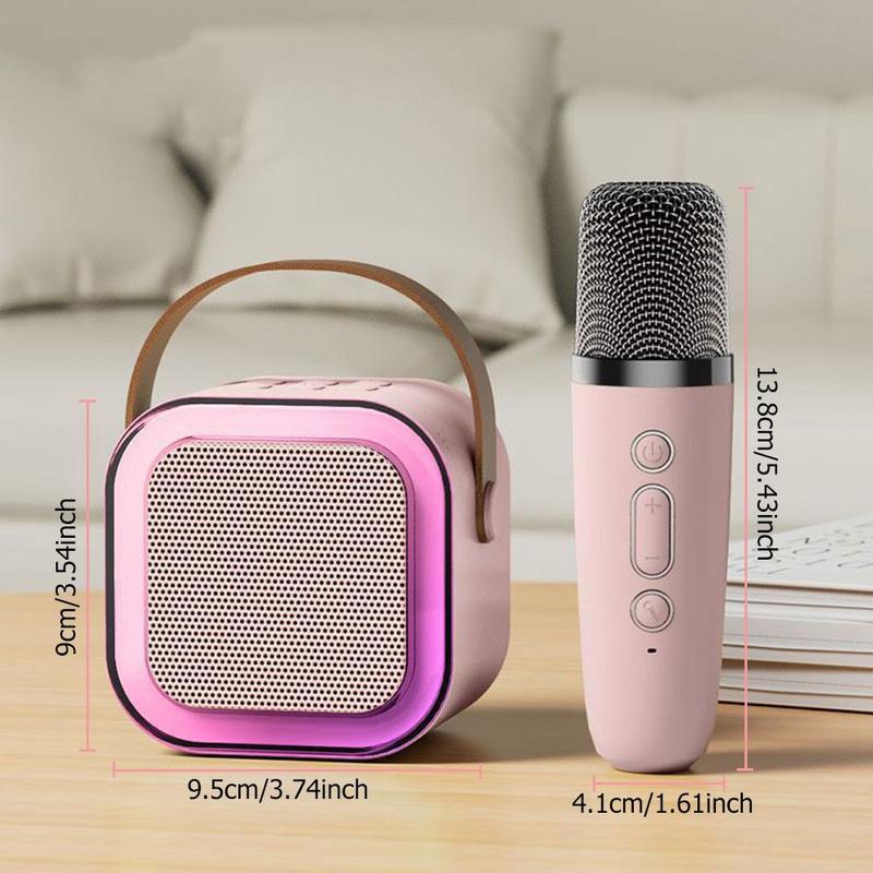 Wireless Karaoke Speaker with 2 Wireless Microphones, Rechargeable HiFi Stereo Sound KTV Speaker System, Bluetooth-compatible Speaker with RGB Colorful LED Lights, Sound System