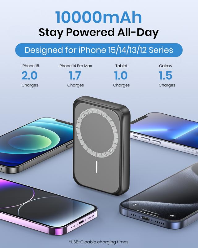 Power Bank, 10000mAh Magnetic Wireless Portable Charger, 20W Fast Charging PowerBank, PD3.0 QC4.0 Battery Pack with USB C Output Input, Mini Battery Bank for iPhone 15 14 Pro Max Galaxy