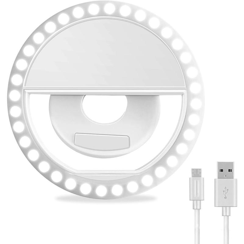 Selfie Ring Light, Rechargeable Portable Clip-on Selfie Fill Light with 36 LED for Phone Android Smart Phone Photography, Camera Video, Girl Makes up (White)