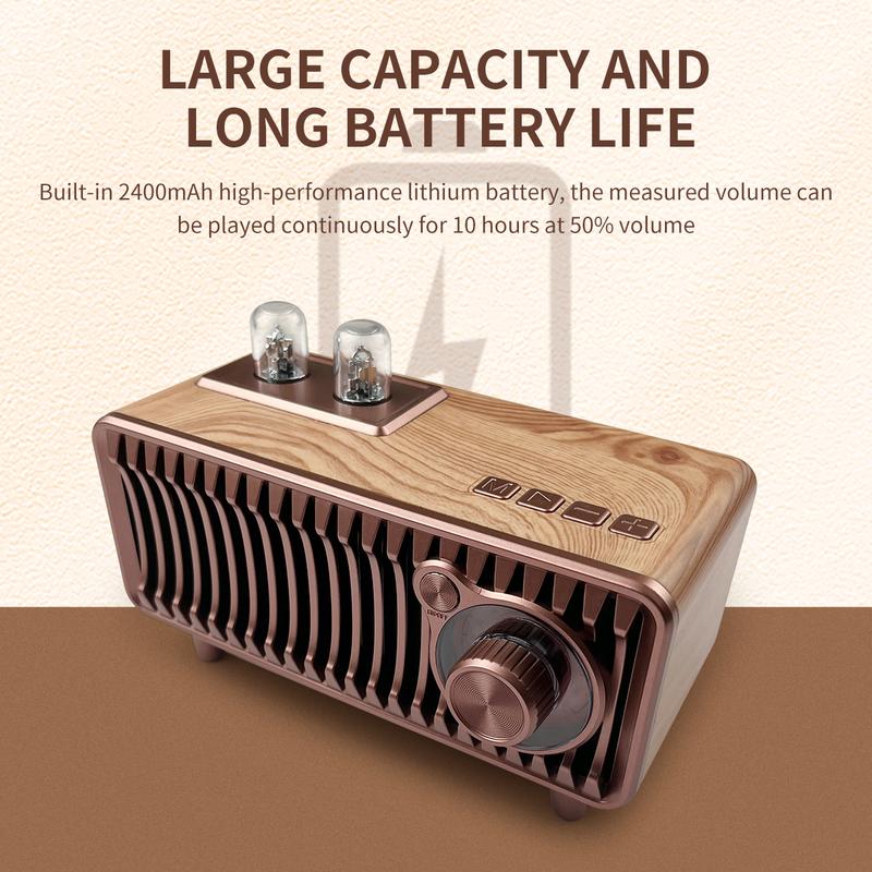 （New）T7 Retro Bluetooth Speaker, Vintage Radio Natural Wood Rotary FM Radio 20W Dual Speakers Stereo,with U Disk TF Card Aux Music Player Function,Portable Wireless Speakers for Home, Office Decor