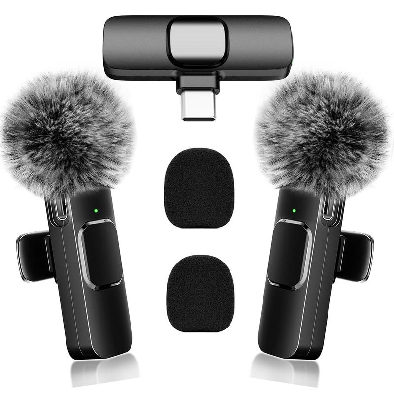 2Pcs Cordless Omnidirectional Condenser Recording Mirophon for iPhone, iPad, Android, Professional Wireless Lavalier Microphone for Interview Video Podcast Vlog YouTube