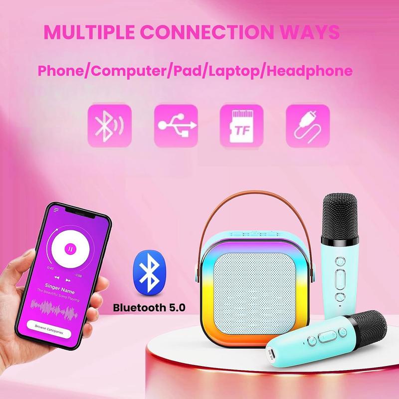 Kids Karaoke Machine for Girls with 2 Wireless Microphones, Mini Portable Bluetooth Speaker Kids Karaoke Machine Gifts for Girls and Boys Family Party