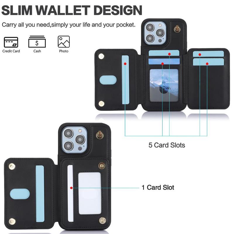 Fall PU Leather Zipper Wallet Phone Cases, Anti-fall Fully Edged Mobile Phone Cases with Lanyard, Shockproof Phone Protective Cover for iPhone 15 Pro Max Cases 14 13 12 iPhone 11 Cases, Cute Phone Cases