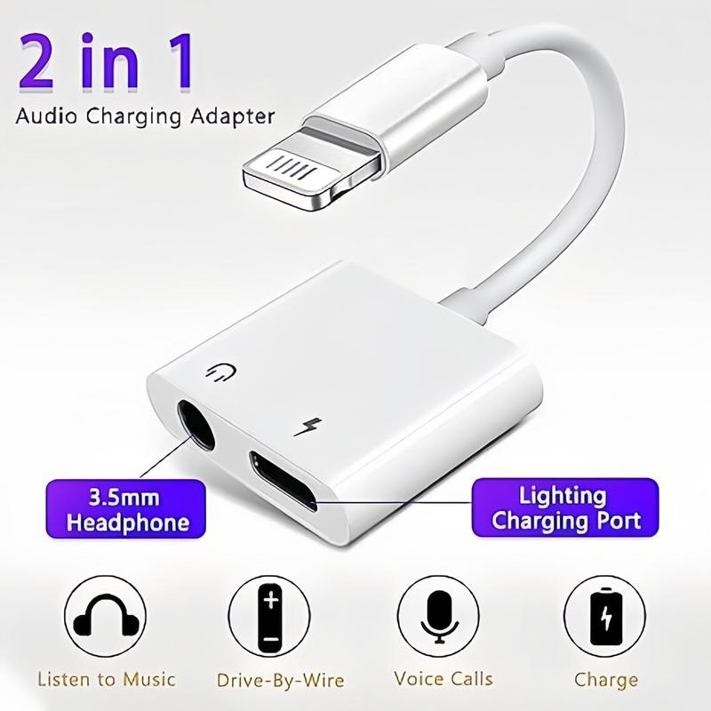 2-in-1 3.5mm Headphone Jack Adapter for Lightning, Portable Charger & Aux Audio Splitter Adapter Compatible with iPhone 14 13 12 11 XS XR 8