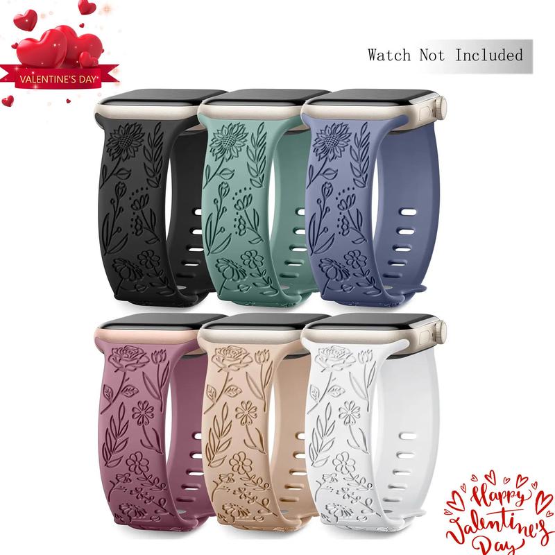 Floral Pattern Sport Watch Protective Band (Only Band), 6 Counts Summer Stylish Smart Watch Band, Wearable Accessories, Replacement Watchband Compatible with iWatch Series 38mm 40mm 41mm 42mm 44mm 45mm 49mm