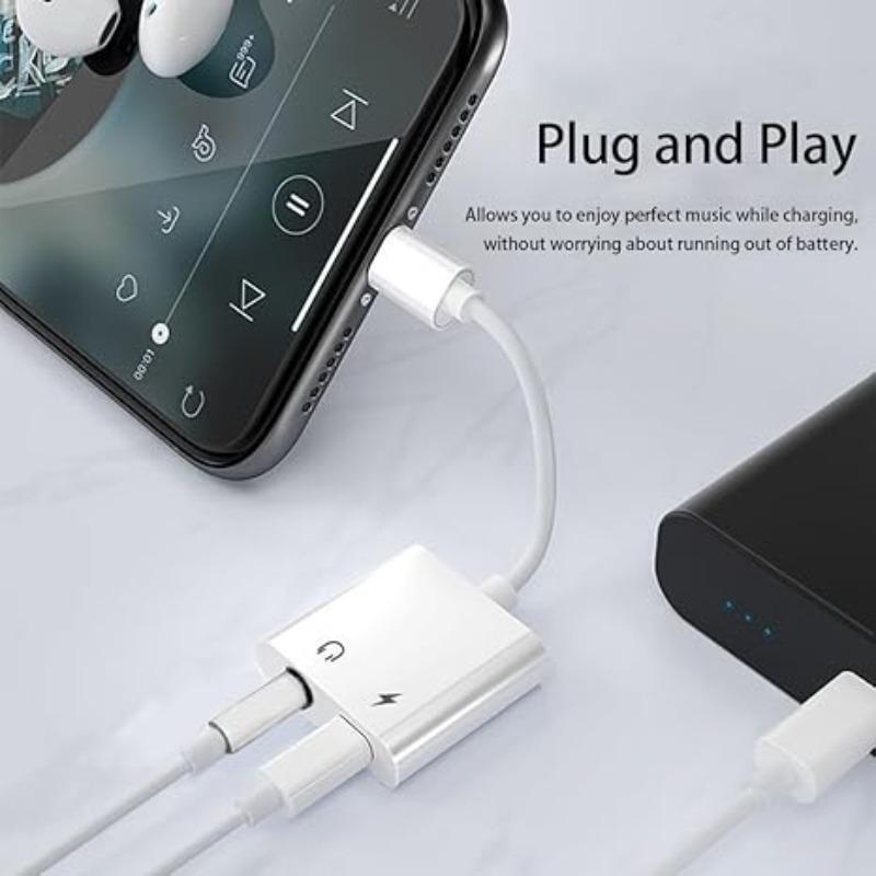 2-in-1 3.5mm Headphone Jack Adapter for Lightning, Portable Charger & Aux Audio Splitter Adapter Compatible with iPhone 14 13 12 11 XS XR 8