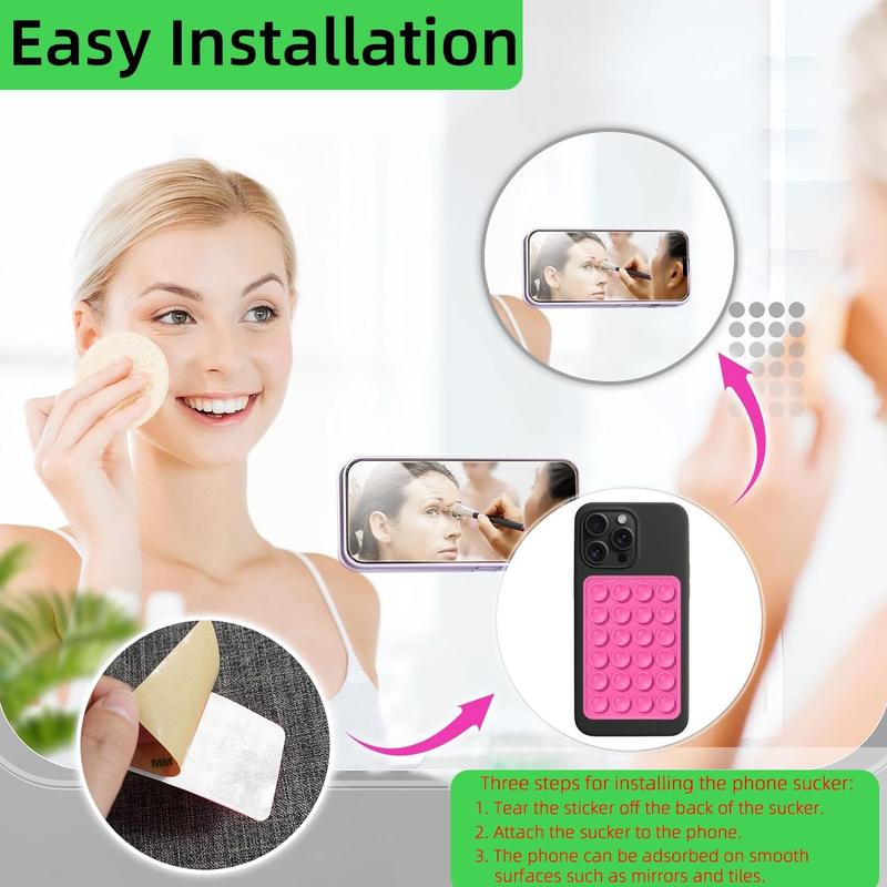 Silicone Suction Cup Phone Holder, Non-slip Phone Case Holder Compatible with iPhone & Android, Selfie & Video Hands-free Mirror Phone Holder