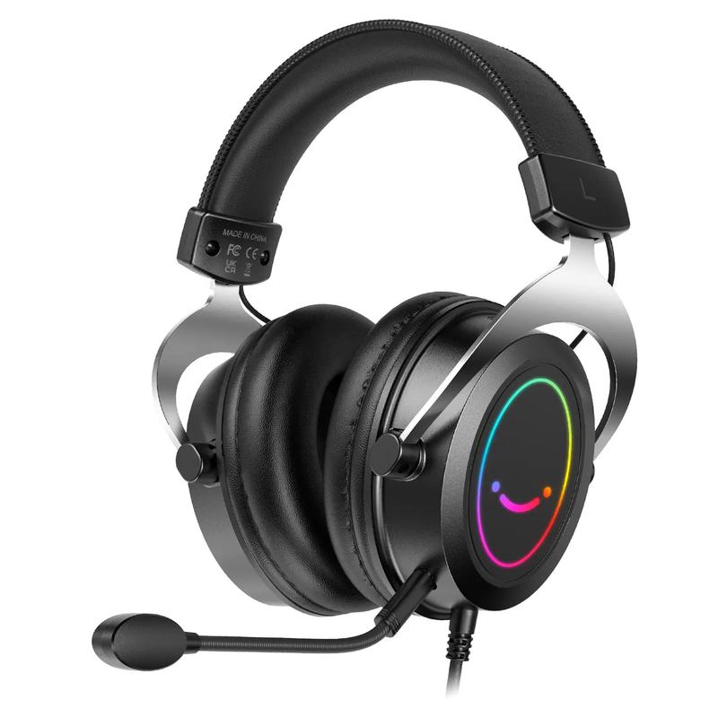 Fifine H3 RGB Gaming Headsets,Comfortable Over-Ear Headphones with Microphone,Wired Audio Jack Connection,Leather Passive-Noise-Cancelling Earcups, Gamer Headset for PC PS4 PS5 Xbox