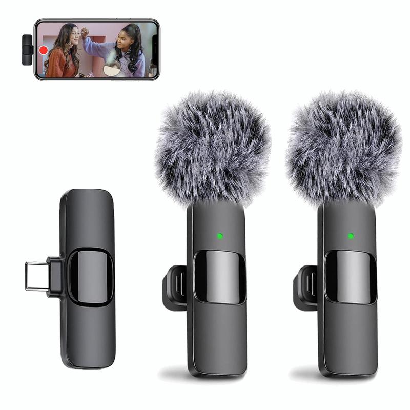 2 pieces Professional Wireless Lavalier Lapel Microphone for iPhone, Android, iPad - Cordless Omnidirectional Condenser Recording Mic for Interview Video Podcast Vlog, christmas gift ideas Black Friday Deals tiktok shop store