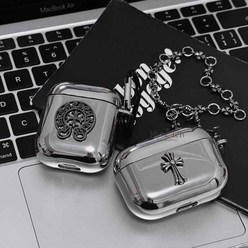 Fashion cross chrome hearts for airpods pro gen 2 pu leather protective case compatible for airpods 1 2 3 pro generation, Accessories Durable Protective with Chrome Hearts Cross shape Protection Silicone