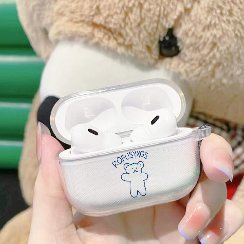 Cute Bear Design Earphone Case with Hiking Buckle, Shockproof & Anti-Fall TPU Earphone Cover for AirPods 1 2, 3, Pro, Pro 2, Gift for Friend