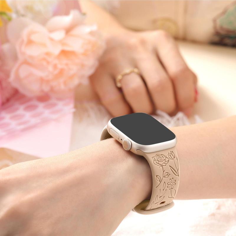 Floral Pattern Sport Watch Protective Band (Only Band), 6 Counts Summer Stylish Smart Watch Band, Wearable Accessories, Replacement Watchband Compatible with iWatch Series 38mm 40mm 41mm 42mm 44mm 45mm 49mm