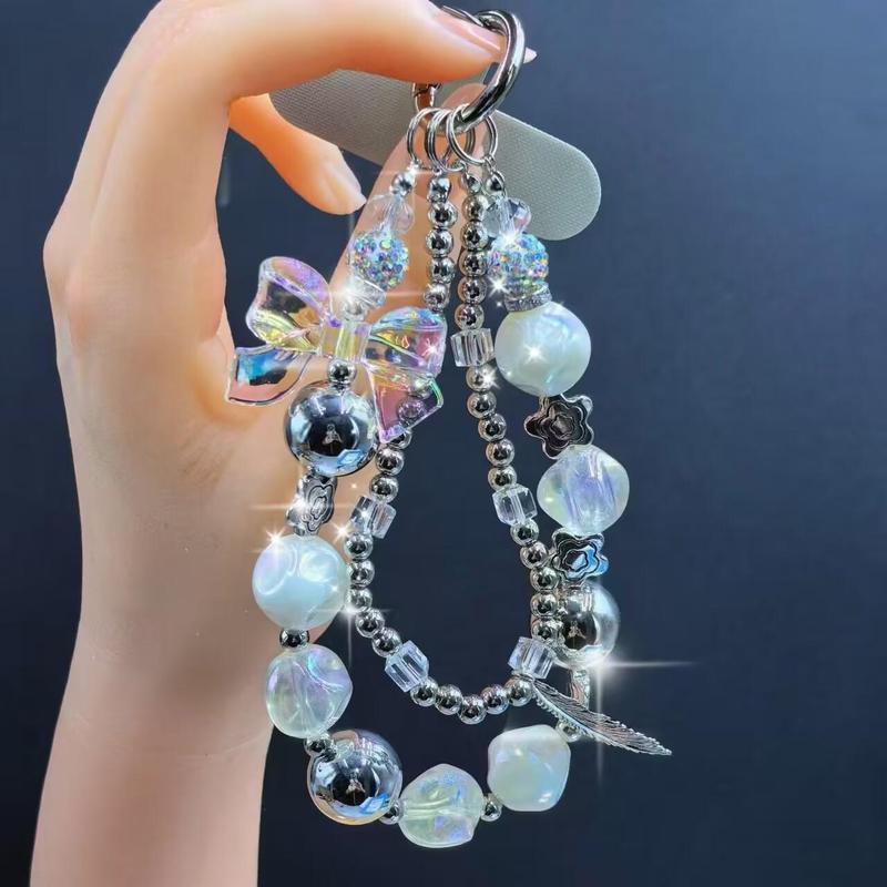 Fashionable Bowknot & Beaded Design Phone Chain, 1 Count Cute Exquisite Phone Lanyard, Phone Strap for Women & Girls, Mobile Phone Decorative Accessories