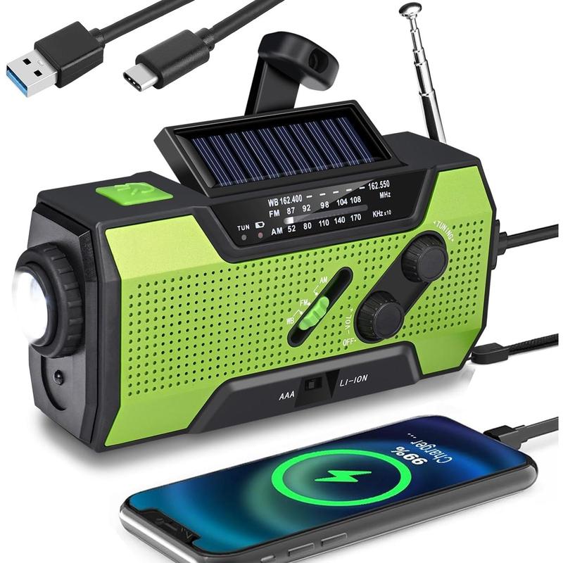 Rechargeable,Emergency Weather Radio, Hand Crank, Portable, Solar Charging, with AM FM NOAA, LED Flashlights, Reading Lamp, SOS Alarm, Rechargeable