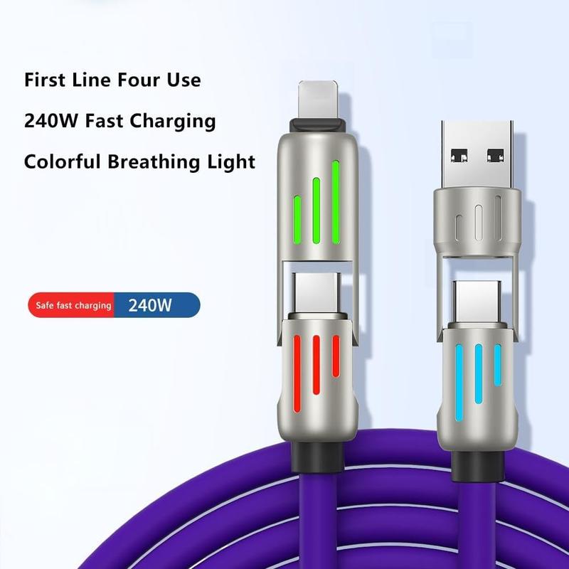 Christmas gift  4-in-1 Multi USB Charging Cable with USB A,Type C, Lightning -MAX 240W Fast Charging & Data Sync for iPhone 16 15, iPad Pro, Samsung & Laptops Smartphone Cellphone Charger Electronic