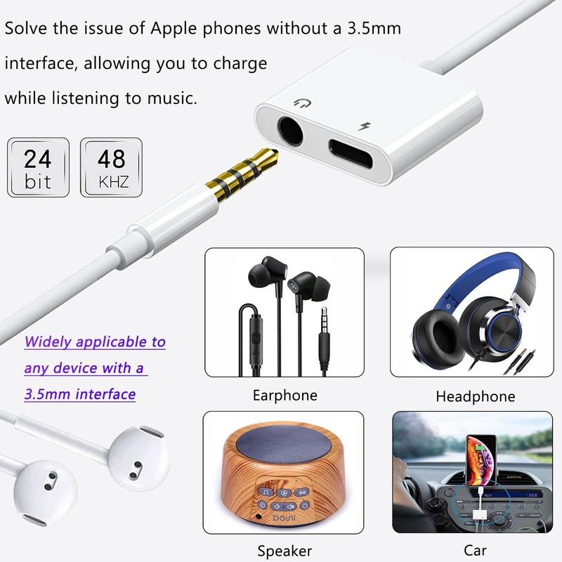 2-in-1 3.5mm Headphone Jack Adapter for Lightning, Portable Charger & Aux Audio Splitter Adapter Compatible with iPhone 14 13 12 11 XS XR 8