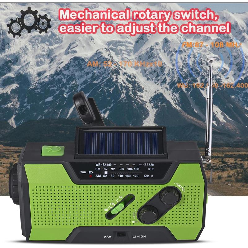 Rechargeable,Emergency Weather Radio, Hand Crank, Portable, Solar Charging, with AM FM NOAA, LED Flashlights, Reading Lamp, SOS Alarm, Rechargeable