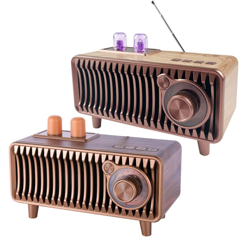 （New）T7 Retro Bluetooth Speaker, Vintage Radio Natural Wood Rotary FM Radio 20W Dual Speakers Stereo,with U Disk TF Card Aux Music Player Function,Portable Wireless Speakers for Home, Office Decor