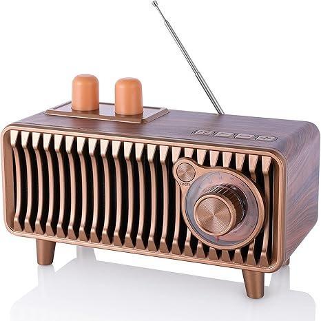 （New）T7 Retro Bluetooth Speaker, Vintage Radio Natural Wood Rotary FM Radio 20W Dual Speakers Stereo,with U Disk TF Card Aux Music Player Function,Portable Wireless Speakers for Home, Office Decor