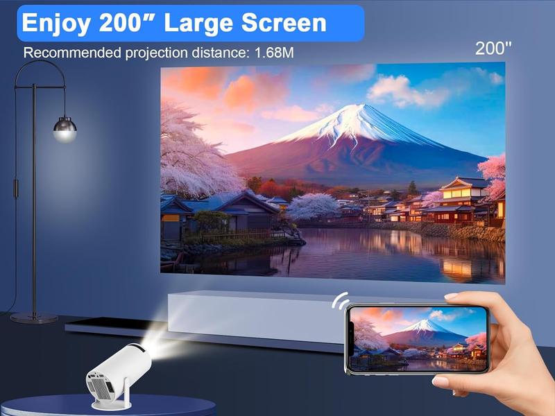 Mini Projector, Auto Keystone Correction Portable Projector, 4K  200 ANSI Smart Projector with 2.4 5G WiFi, BT 5.0, 130 Inch Screen, 180 Degree Flip, Round Design, Home Video Projector, 10000 Lumen LED 1080P WiFi Bluetooth UHD Home Theater