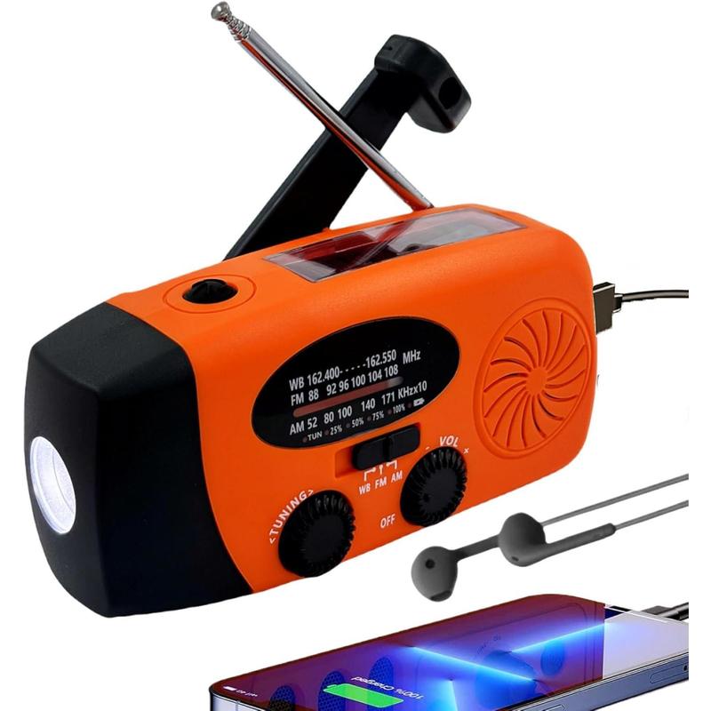 18500mWh Weather Emergency Radio, Portable Solar AM FM NOAA Hand Crank Radio, Cell Phone Charger with SOS, 1W LED Flashlight, Headphone Jack, Power Bank for Emergency Preparedness (5000mAh Orange)