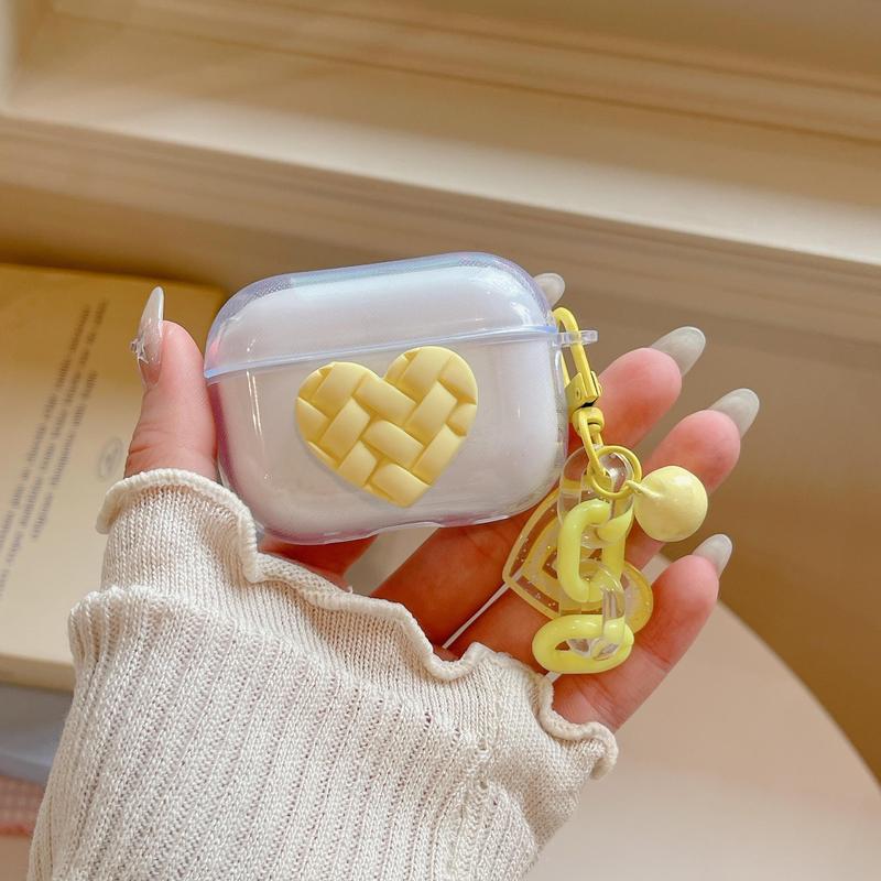 Cute Heart Pattern Earphone Case with Keychain, Earphone Protective Cover, Earphone Accessories Compatible with AirPods