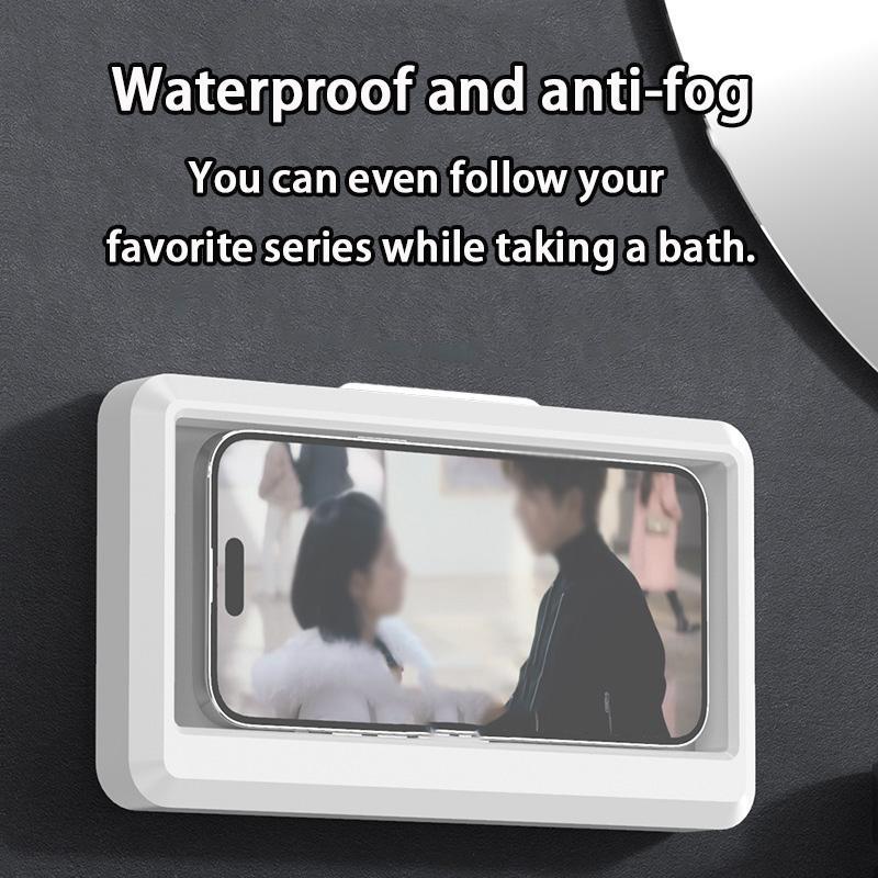 Waterproof Anti-fog Phone Holder, Rotatable Bathroom Wall Mounted Punch Free Phone Holder, Bathroom Gadgets for Home