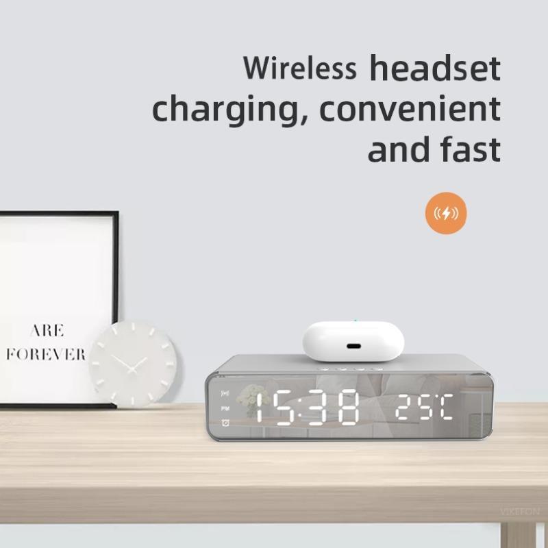 2-in-1 Wireless Charging Station with Alarm Clock Function, 1 Count Multifunctional Wireless Charger with LED Digital Thermometer for Phone Earphone