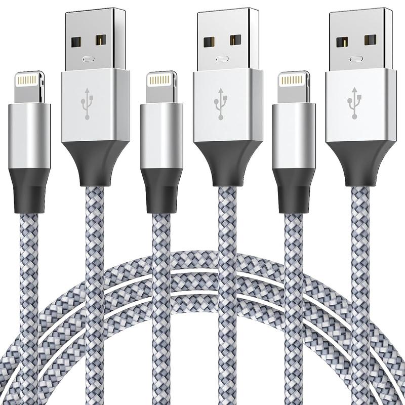 7.5W 2.4A USB-A Data Cable, 3 Counts Portable Durable Nylon Braided USB Phone Charging Cable for iPhone, Phone Charging Accessories