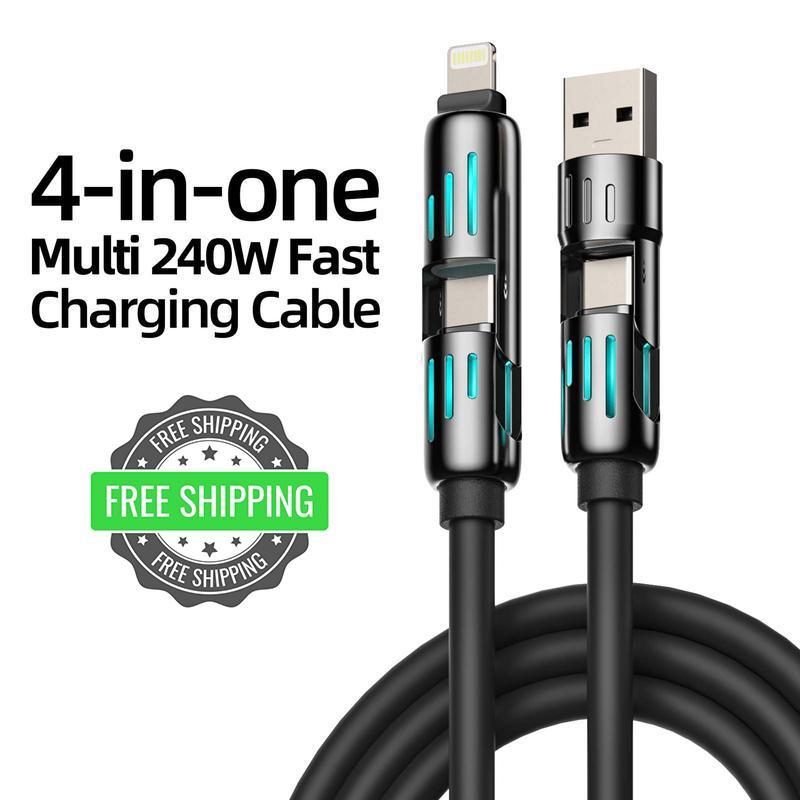 4-in-1 Multi USB Charging Cable withUSBA,Type C, Lightning -MAX 240WFast charging &Data Sync for iPhone16 15, iPad Pro, Samsung &Laptops