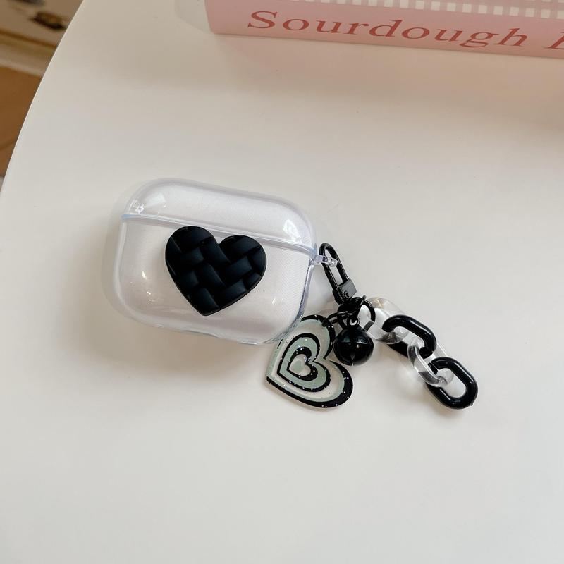 Cute Heart Pattern Earphone Case with Keychain, Earphone Protective Cover, Earphone Accessories Compatible with AirPods