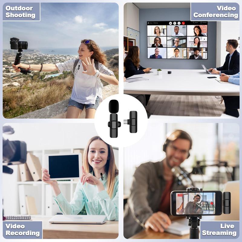 2Pcs Cordless Omnidirectional Condenser Recording Mirophon for iPhone, iPad, Android, Professional Wireless Lavalier Microphone for Interview Video Podcast Vlog YouTube