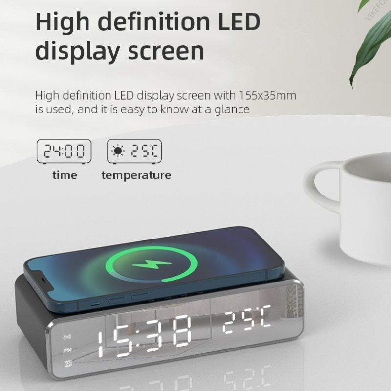 2-in-1 Wireless Charging Station with Alarm Clock Function, 1 Count Multifunctional Wireless Charger with LED Digital Thermometer for Phone Earphone