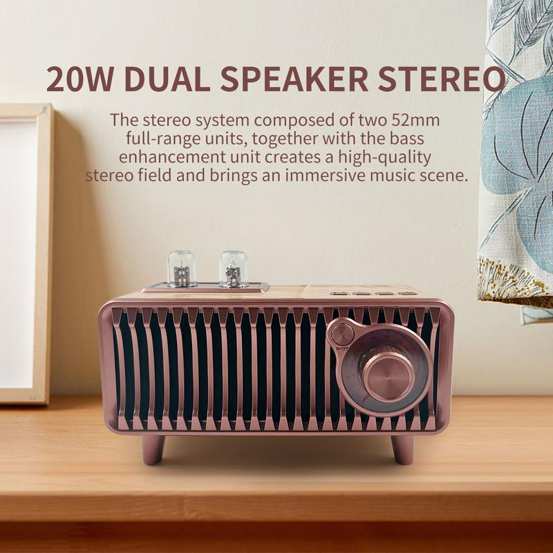 （New）T7 Retro Bluetooth Speaker, Vintage Radio Natural Wood Rotary FM Radio 20W Dual Speakers Stereo,with U Disk TF Card Aux Music Player Function,Portable Wireless Speakers for Home, Office Decor