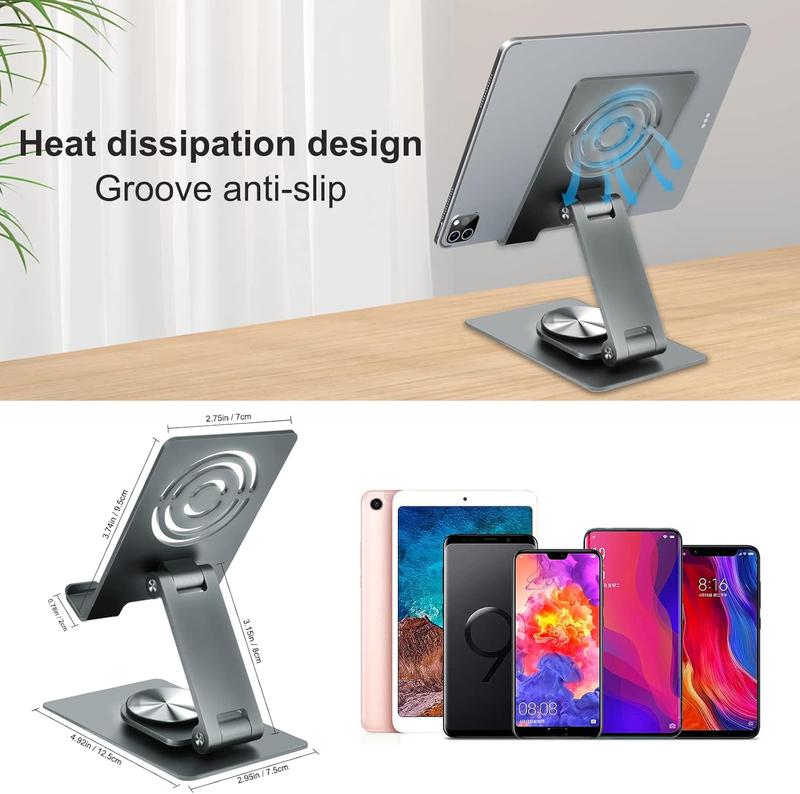 Cell Phone Stand for Desk, 360 Rotating Dock Tablet Stand, Adjustable Thick Phone Case Stand Compatible with All Mobile Phone,  14 13 Pro Max Mini, iPad, Tablet 4-11''