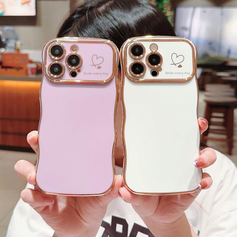 Cute Wave Shape with Love Heart Raised Camera Protection Phone case Accessories Durable Silicone Shiny Silicone Shiny Wavy Wireless