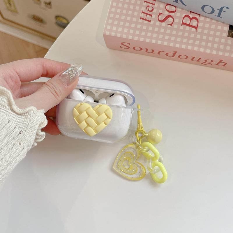 Cute Heart Pattern Earphone Case with Keychain, Earphone Protective Cover, Earphone Accessories Compatible with AirPods