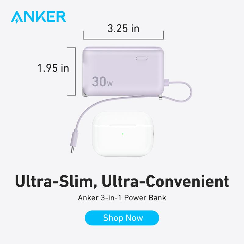 [Black Friday Deal] Anker 3in1 Power Bank,  5,000mAh Portable Charger with Built-in Cable and Foldable AC Plug, 30W Max Compact Battery Pack, for iPhone 15 Series, Galaxy, MacBook and More Charging Devices Accessories