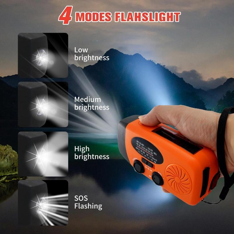 18500mWh Weather Emergency Radio, Portable Solar AM FM NOAA Hand Crank Radio, Cell Phone Charger with SOS, 1W LED Flashlight, Headphone Jack, Power Bank for Emergency Preparedness (5000mAh Orange)