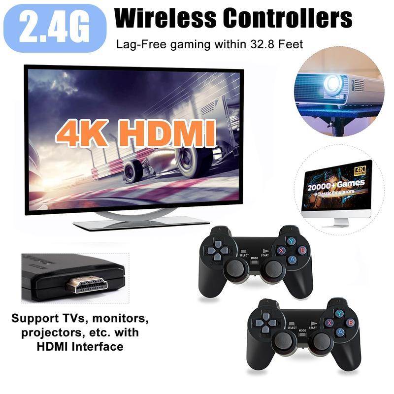 4K Wireless Retro Game Console,Retro Play Game Stick,Nostalgia Stick Game 4K HDMI Output,Plug and Play Video Game Stick Built in 20000 Games + (64G) sd Card (20,000 Retro Games)