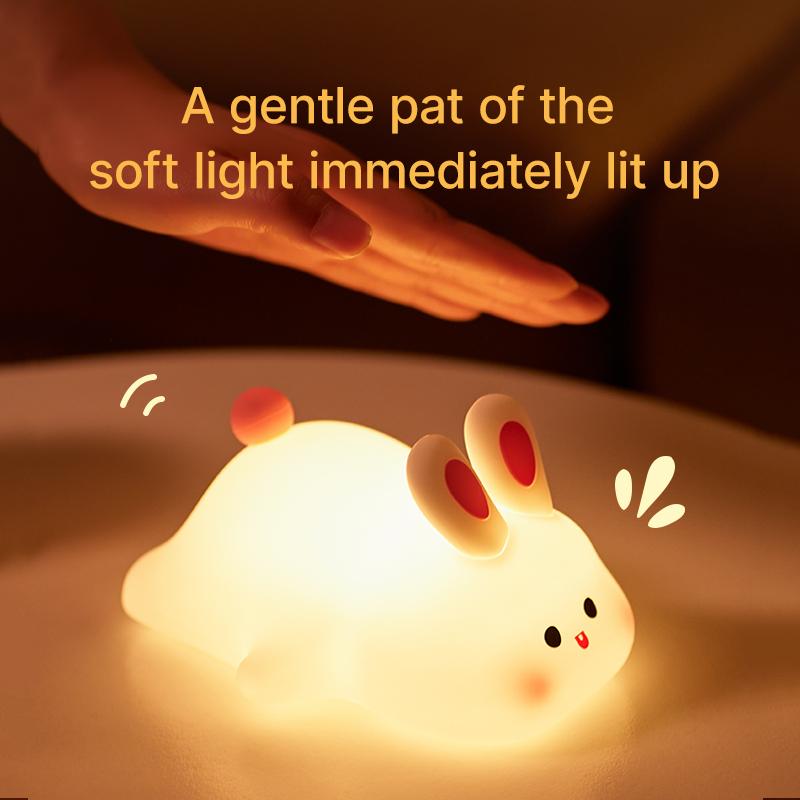 Cute Rabbit-shaped USB Rechargeable Silicone Night Light for Bedroom, Eye Protection Sleep Bedside Lamp Desk Lighting,Cartoon Kid's Nightlights