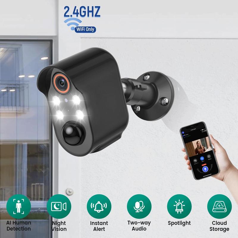 Wireless Outdoor Security Camera, AI Human Detection 2.4GHz Wi-Fi Only Security Cameras, Two-Way Communication Security Camera, Full HD Home Security Camera, Security Camera for Outdoor, Home & Office Security Cameras & Systems, Outdoor Camera