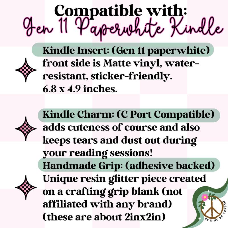 Exclusive 3 Piece Set for 11th Generation Kindles - Kindle Insert Pattern, C-Port Charm, Glitter Grip Device Smartphone