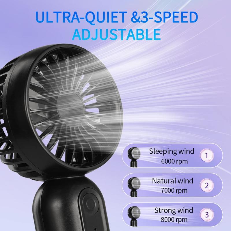 USB Rechargeable Portable Mini Fan, 3-Wind Speeds Handheld Fan, Silent Operation Cooling Fan for Office, Outdoor, Travel, and Camping