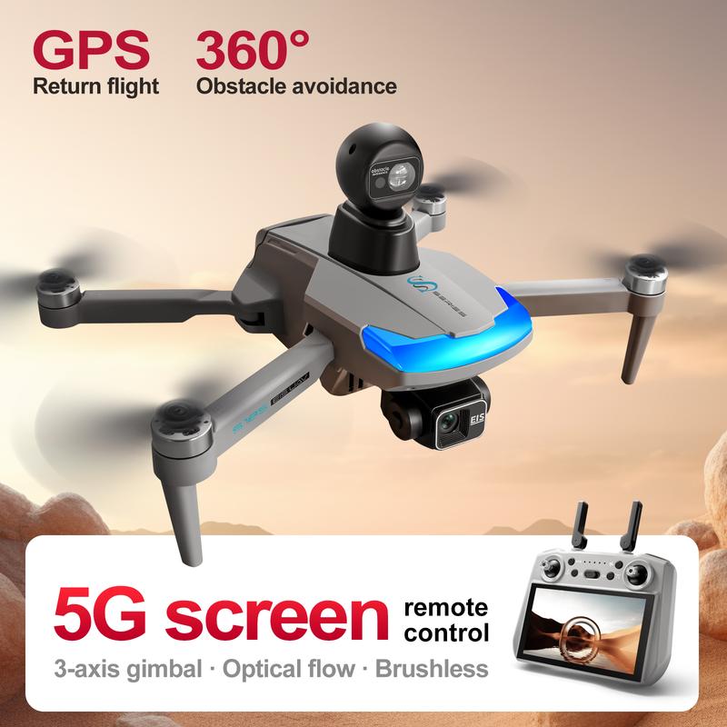 5G Three-axis gimbal aerial photography drone GPS intelligent positioning 7.2-inch touch screen remote controller obstacle avoidance folding drone  three batteries supports phone app control