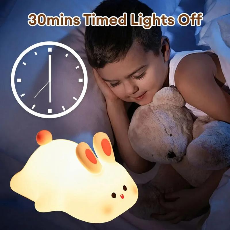 Cute Rabbit-shaped USB Rechargeable Silicone Night Light for Bedroom, Eye Protection Sleep Bedside Lamp Desk Lighting,Cartoon Kid's Nightlights