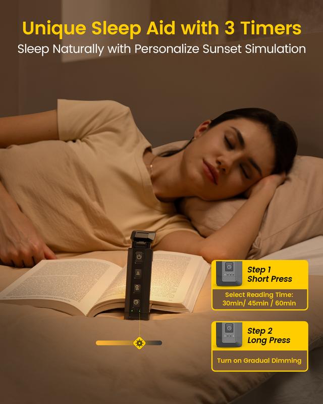 Glocusent Extendable Book Light for Reading at Night, 5 Enhanced Brightness & 3 Colors with Sleep Aid & Timers, USB Rechargeable Reading Light for Books in Bed, Ideal for Book Lovers